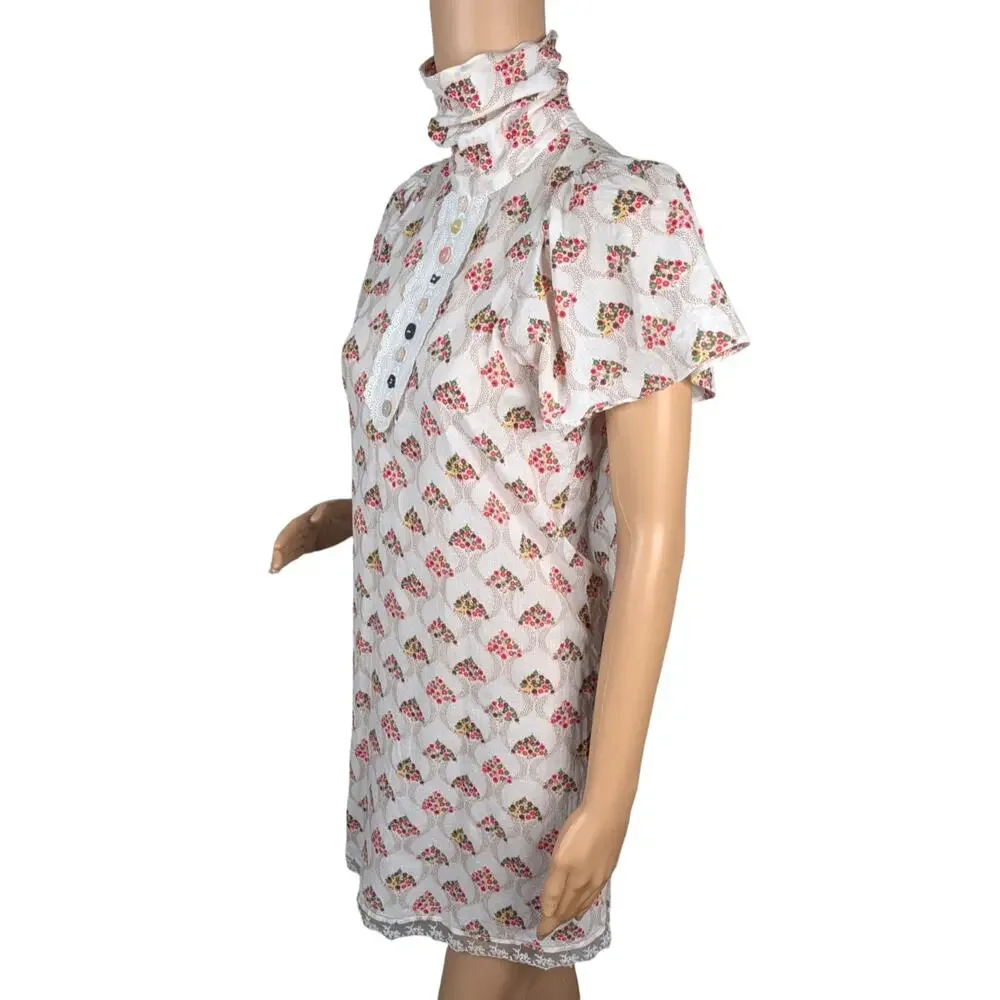 Corey Lynn Calter Vintage Y2K Cotton Shift Dress Eyelet Lace Flutter Sleeve 4